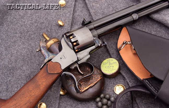 The LeMat Carbine is the rarest of all Civil War-era LeMat models. Most were produced close to the end of the war, and very few saw actual battlefield use. This authentic reproduction was handcrafted by Jay Strite of Kirst & Strite using a Pietta LeMat Cavalry model revolver as a base.