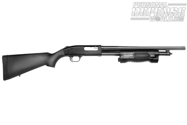 The Mossberg 500 Persuader 12 gauge pump action shotgun has a 6+1-round capacity for 2¾-inch shells. The synthetic black stock and Insight forend are durable and rugged.