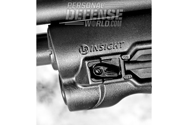 Master switch on the Insight Tactical Light forend keeps the power off when it isn’t in use.