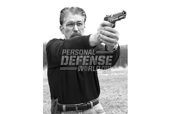 With a wide grip frame and capacity of 14+1, the P14-45 has a durable matte black PK2 finish. Note the skeletonized competition trigger and hammer, extended thumb safety and beavertail grip safety.