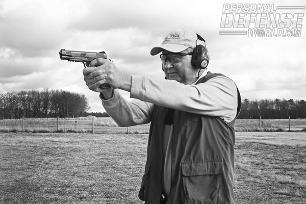 The .45 ACP is very easy to control in a full-size service pistol such as this Kimber Desert Warrior.