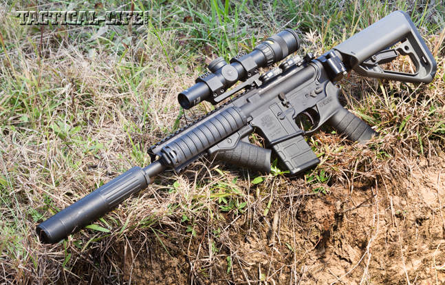 The author’s favorite truck gun, an AAC MPW upper on a Bravo Company lower, served equally well as a “chopper cropper” when called into service to eradicate feral Texas hogs bent on decimating local crops. The rig’s Trijicon 1-4x24 AccuPoint scope was quick to get on target.