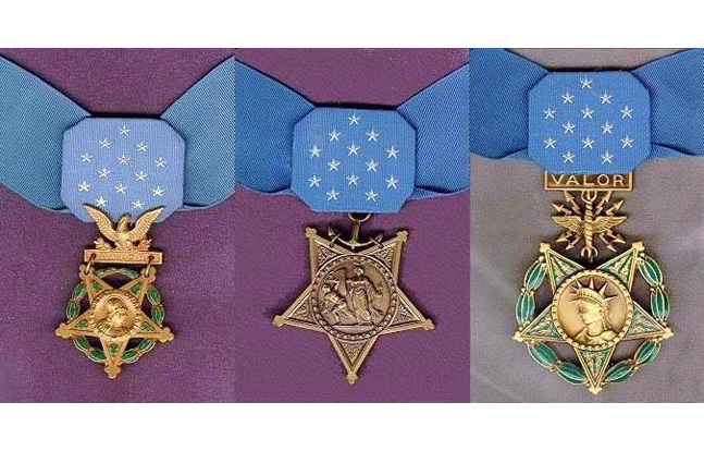 Army, Navy, and Air Force versions of the Medal of Honor