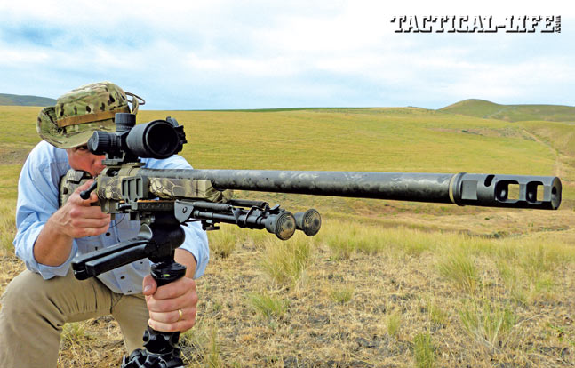 Fitted with a Trijicon TARS 3-15x50 scope, a Harris bipod and a Hog Saddle tripod mount, the Proof Research Tactical II is a wind-resistant tack driver. The weight-saving carbon-fiber barrel allows hunters to add more powerful optics and field-shooting aids to guarantee a first-round hit.