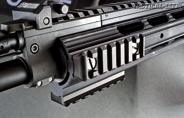The forend is drilled and tapped for installing additional rails at the 3, 6 and 9 o’clock positions. Two extra rail sections are included.