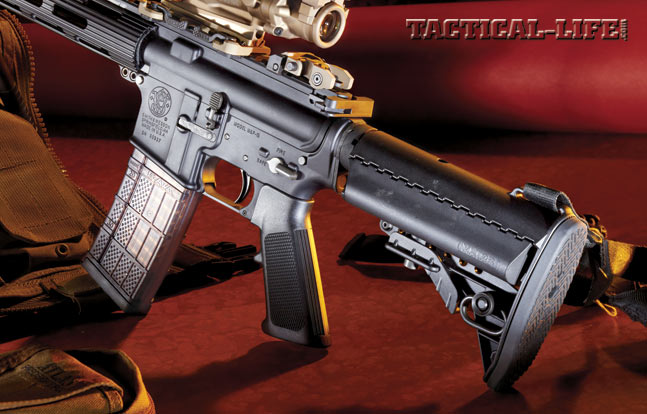 The collapsible Vltor IMod stock offers storage compartments, an excellent cheekweld and several sling attachment points.