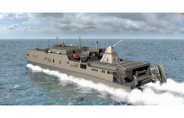 An artist's conception of a joint high speed vessel with an electromagnetic railgun