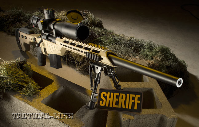 The Accurate-Mag AM40A6 brings the modularity of the AR to the tactical bolt-action rifle. Shown with a Leupold Mark 4 and a Harris bipod.