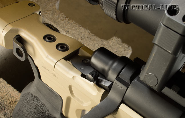 The rifle’s Remington 700 action is fitted with a two-position safety that is easy to manipulate without shifting your shooting position.