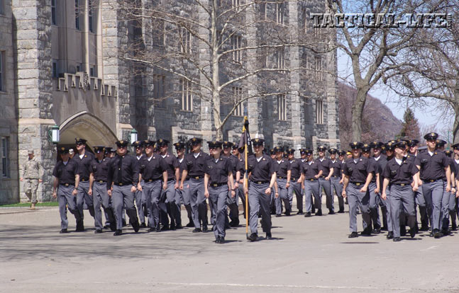 The noon Corps of Cadets formation just before lunch in Washington Hall.