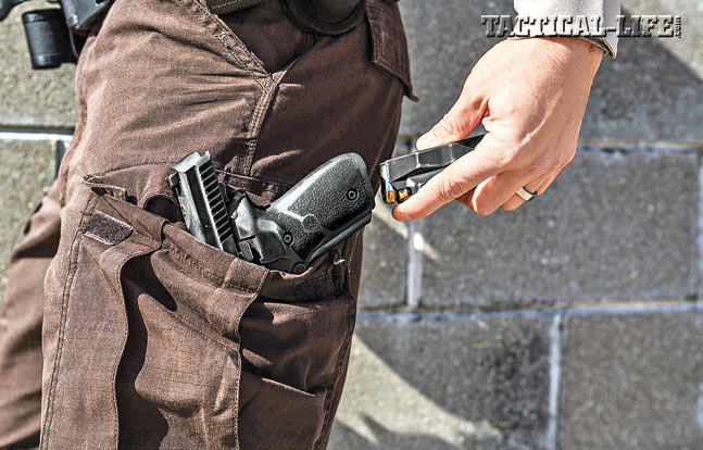 Step 3. Pull a fresh magazine and insert it into the empty pistol. You now are free to draw the pistol and release the slide, preparing it for action.