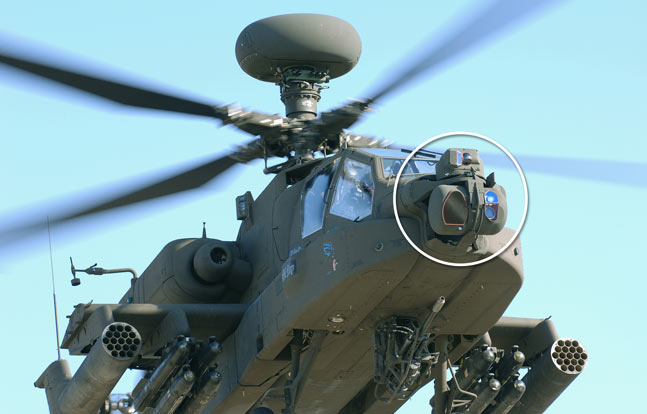 Modernized Target Acquisition Designation Sight/Pilot Night Vision Sensor (M-TADS/PNVS) on the AH-64 Apache helicopter.