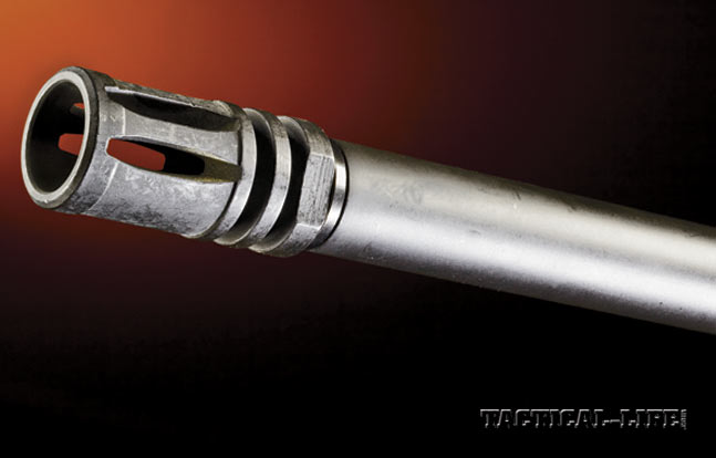 The 16-inch barrel maximizes the capabilities of the 9mm cartridge. Rock River caps the barrel with an A2-style birdcage flash suppressor.