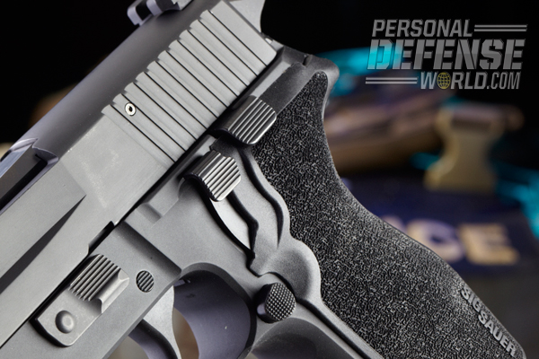 On the left side are a takedown lever, decocker, slide release and mag catch.