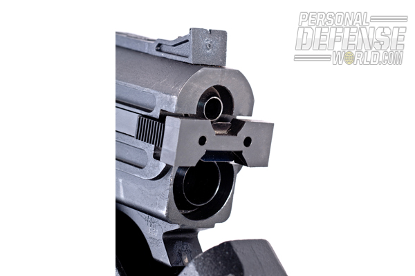 The .410 barrel (under) can do a number on bushytails and the .22 LR barrel (over) can reach out a few yards further to put game in the bag or have some fun. The barrels are set in a cast upper receiver that mates well and locks up tight when the action is closed.