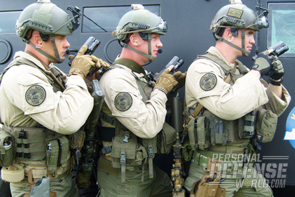 Three Kentucky SRT Troopers in full kit stack up with their issued GLOCK 35s in .40 cal.