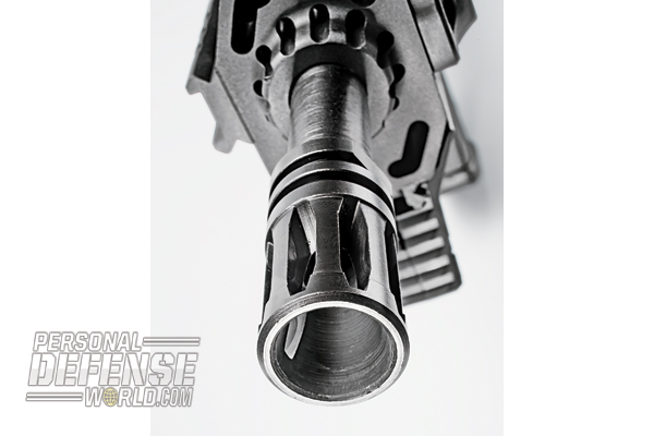 Capping the gun’s 11-inch barrel is an A2-style flash suppressor.