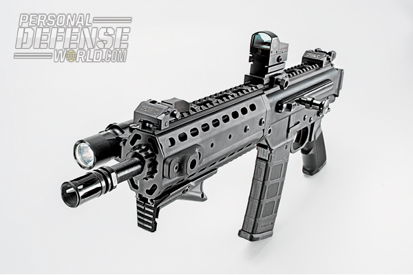 With its ample accessory rail space, the MPAR556-P Pistol can be set up for many uses, including plinking or possibly self-defense.