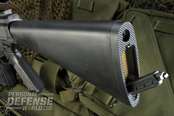 The A2 stock features a storage compartment.