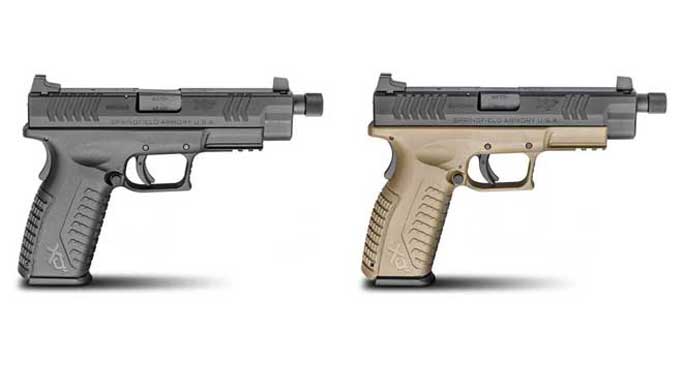 springfield, springfield armory, xd(m) threaded barrel pistol, threaded barrel pistols, springfield armory threaded barrel pistol, black parkerized threaded barrel, flat dark earth threaded barrel