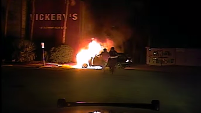 Mount Pleasant Police Department burning car