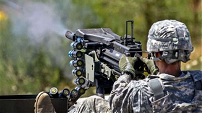 MK19 rapidly fires explosive 40mm grenades