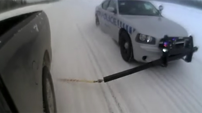 The MobileSpike takes out a suspect's tire