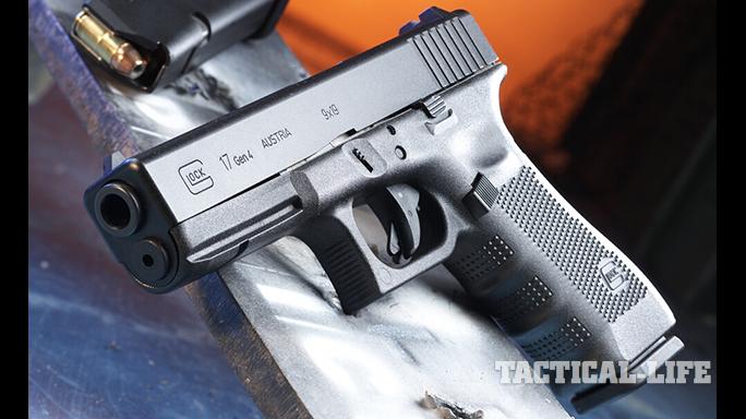 Glock 17 Gen4 pistol raised