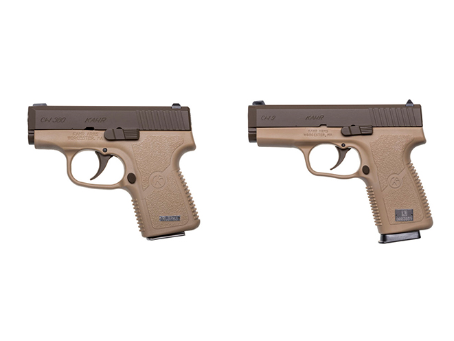 kahr cw380 and cw9 cerakote patriot brown pistols