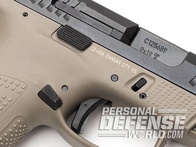 CZ P-10 C FDE pistol mag and slide release