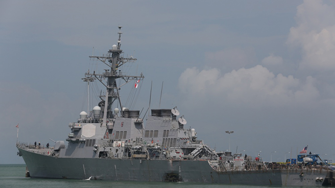 us navy ship john s mccain collision damage moored
