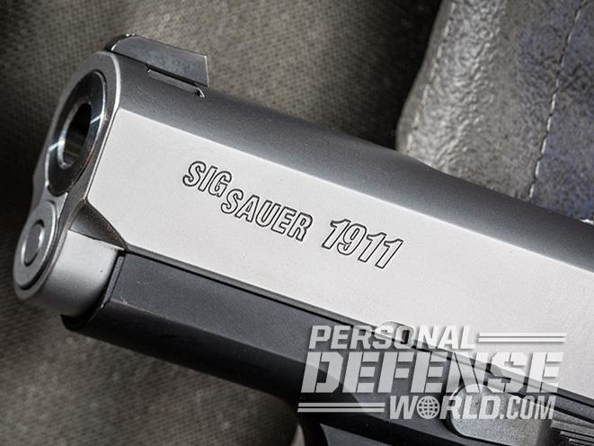 Sig 1911 Two-Tone Ultra Compact pistol closeup
