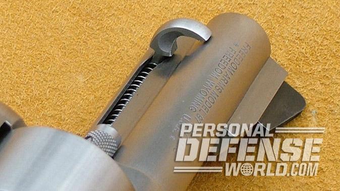 Freedom Arms Model 97 revolver cylinder pin removed