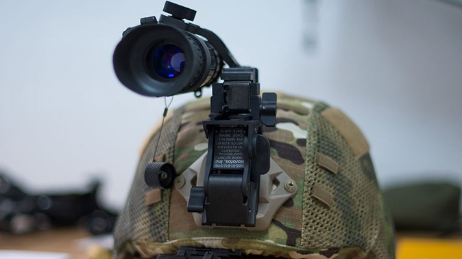 AN/PVS-14 Night Vision Monoculars on helmet