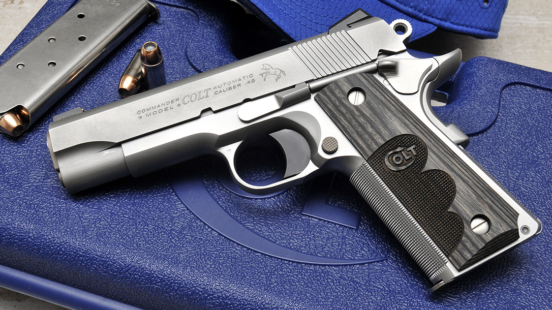 Colt Wiley Clapp Stainless Commander 1911 pistol left profile