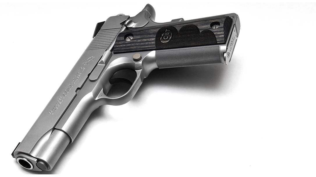 Colt Wiley Clapp Stainless Commander 1911 pistol angle