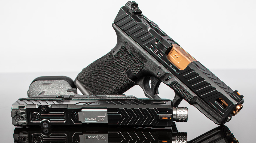 zev raven glock 19 slide white background