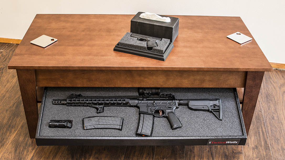 home defense, home defense gun, home defense guns, home defense safe, gun safe, gun safes, Tactical Walls Concealment Coffee Table