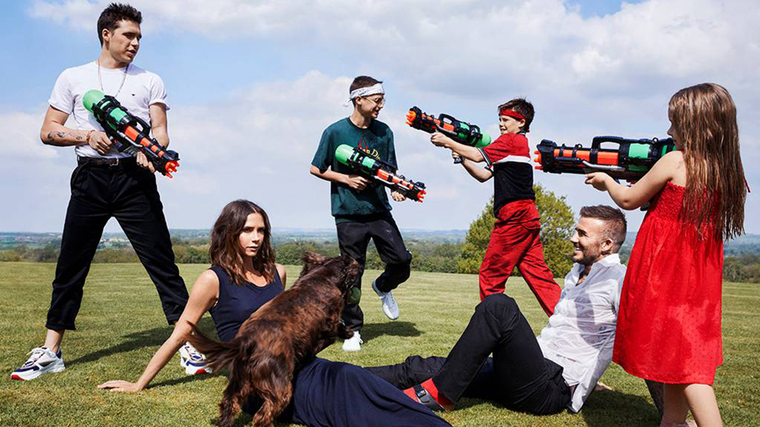 water guns, David Beckham, Victoria Beckham, anti-gun, beckham family, britain