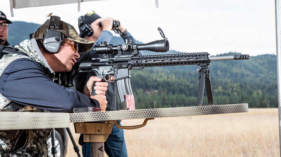 POF Renegade Plus SPR 224 Valkyrie rifle, aiming