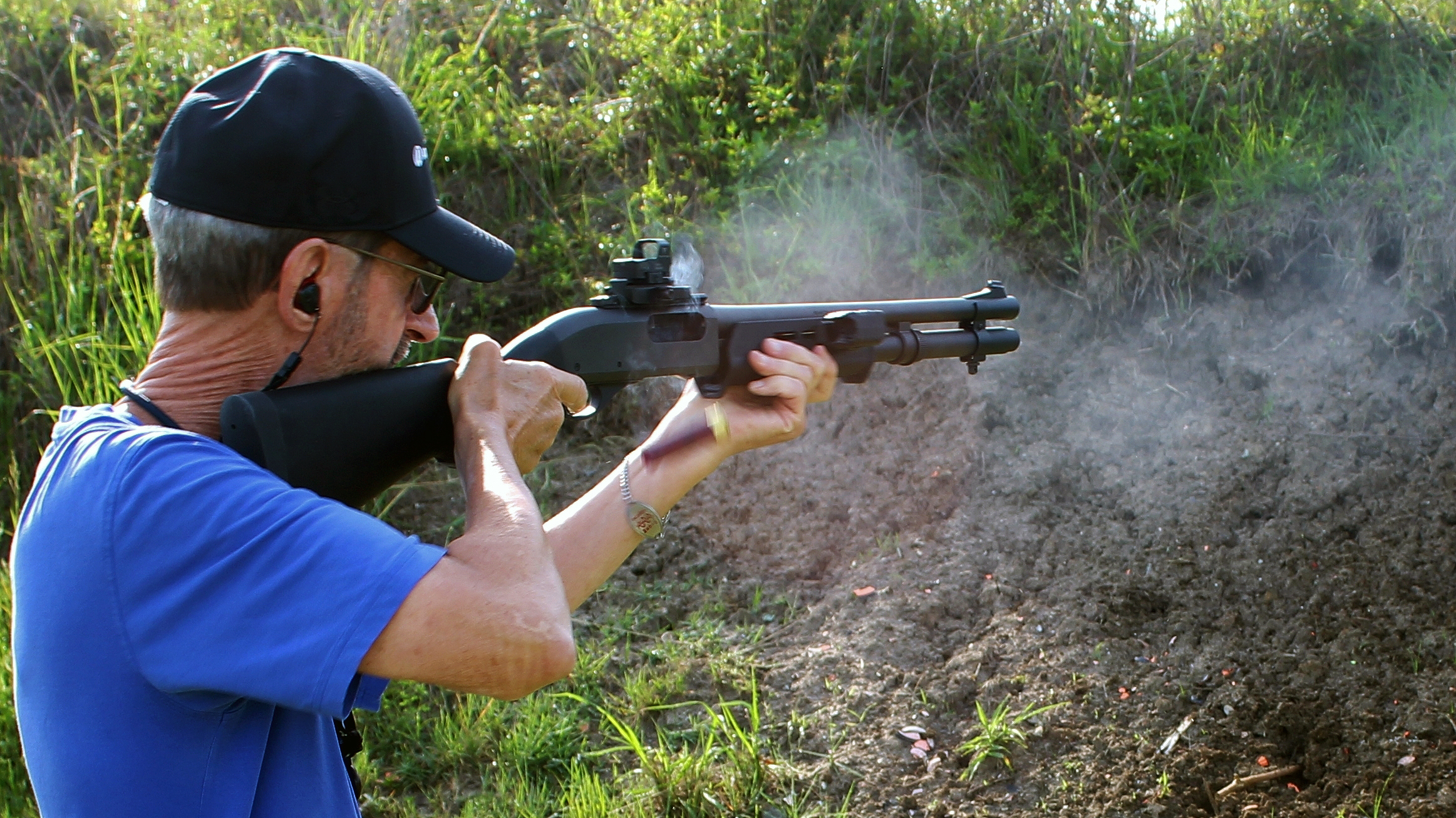 Testing various 12 gauge buckshot loads on the range.