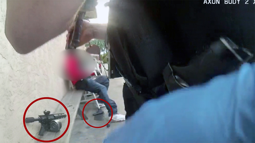 Padadena PD took down a man armed with ballistic vest, handgun and AR with drum mag.