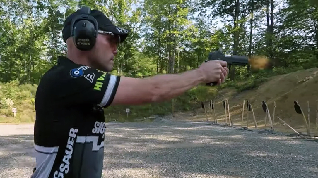 SIG Sauer's Max Michel demonstrates a short burst movement drill.
