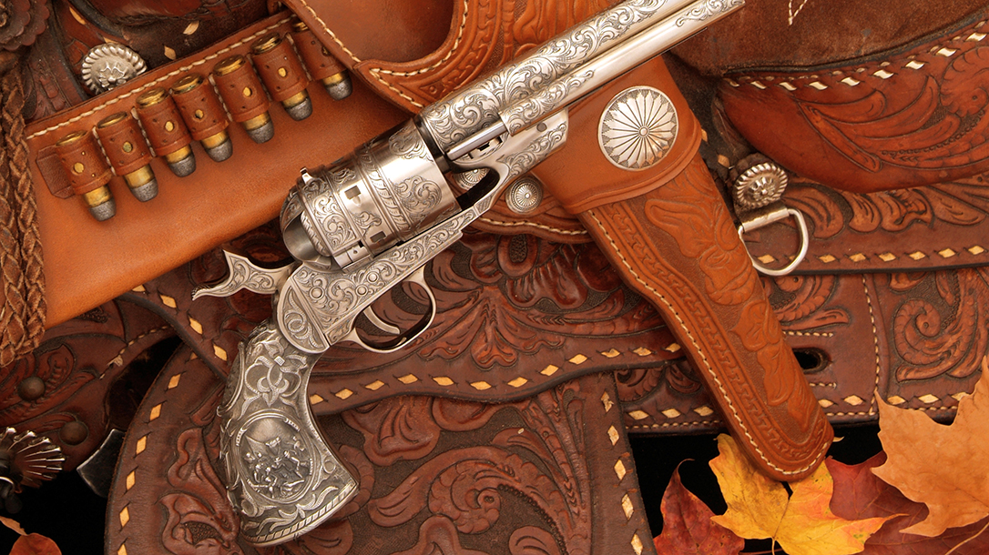 This Colt 1860 Army shows a Civil-War battle scene.