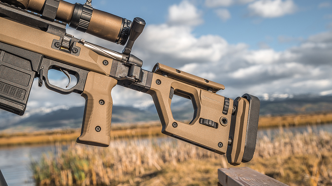 Folding stock, precision rifle build, mountains, left