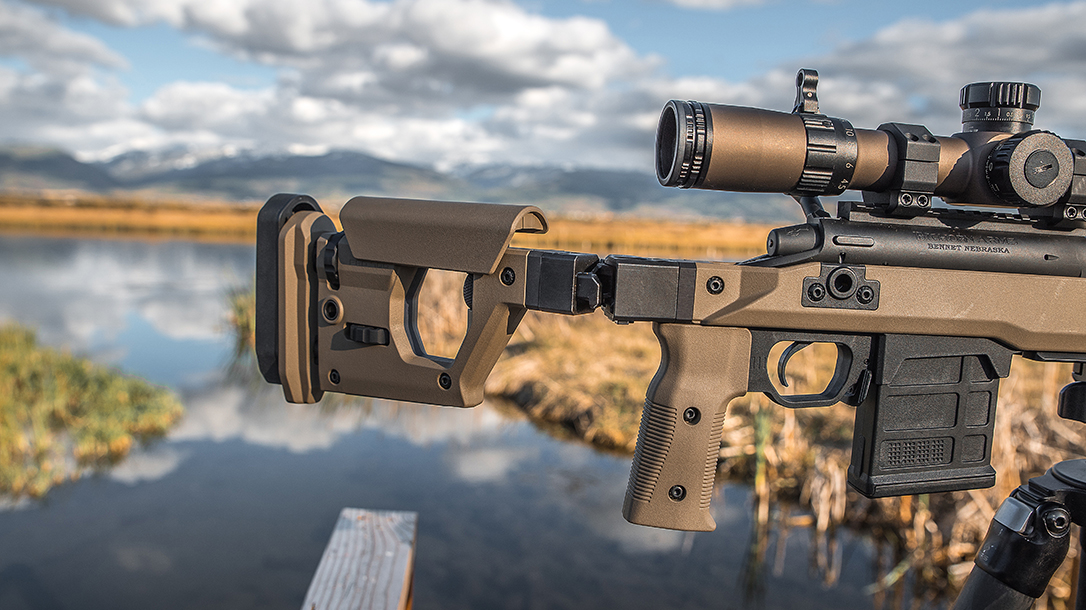 Folding stock, precision rifle build, mountains, right