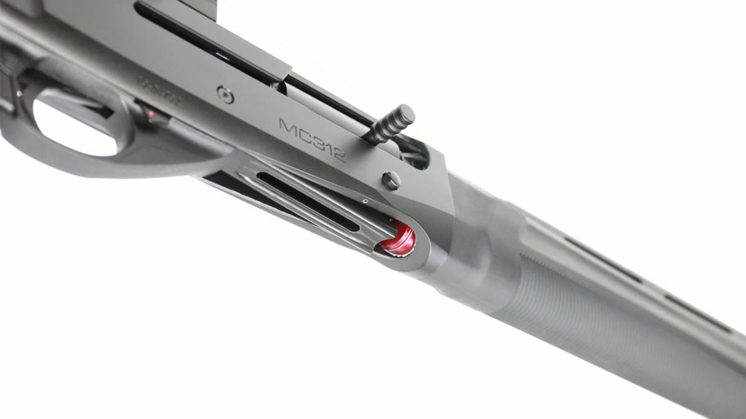 The EAA competition shotgun features an oversized loading port.