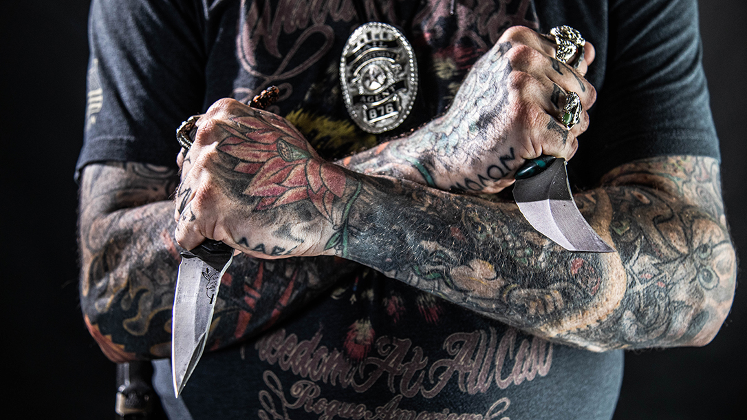 The blade is one of the most imposing weapons used by White.