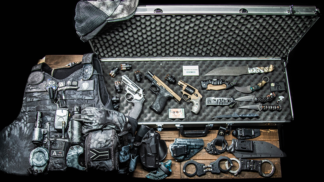 The bounty hunter's gear is meticulously chosen for specific tasks.