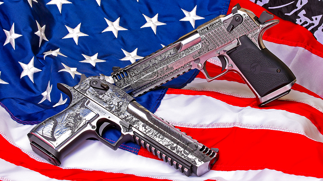 Magnum Research Desert Eagle 50 Cal Pistols, custom challenge, American flag